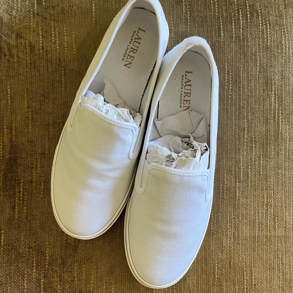 New White Ralph Lauren Slip-On Shoes